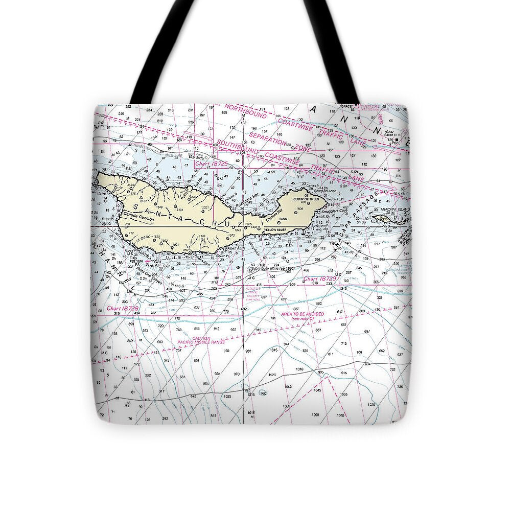 Santa Cruz Island California Nautical Chart - Tote Bag