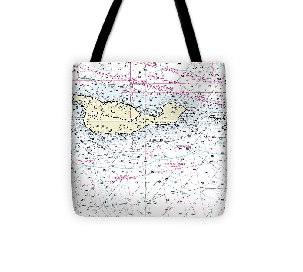Santa Cruz Island California Nautical Chart - Tote Bag