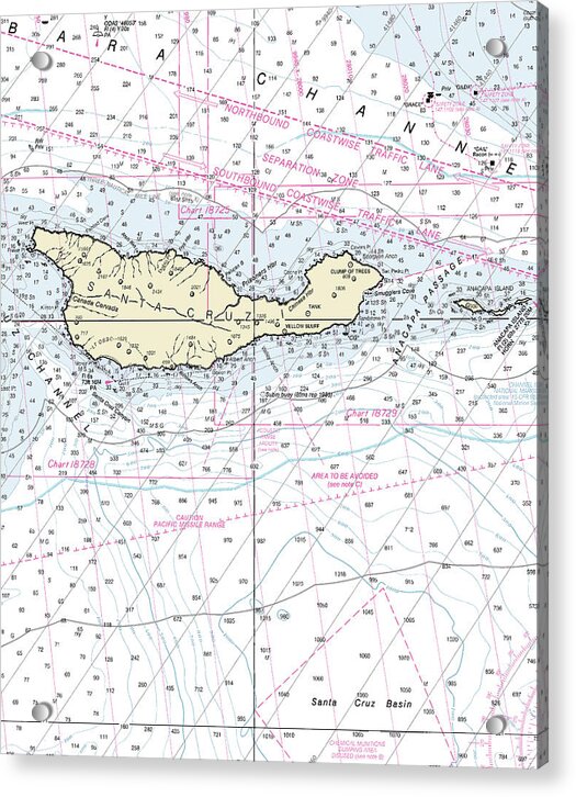 Santa Cruz Island California Nautical Chart - Acrylic Print