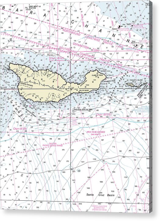 Santa Cruz Island California Nautical Chart - Acrylic Print
