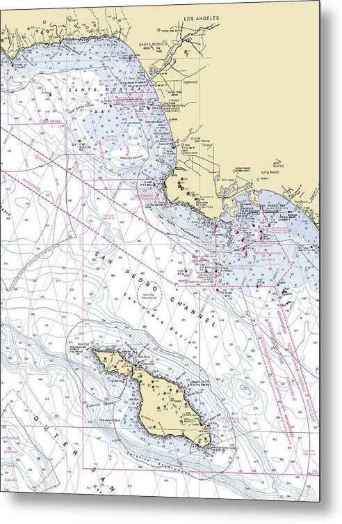 Santa-monica-catalina -california Nautical Chart _v6 - Metal Print