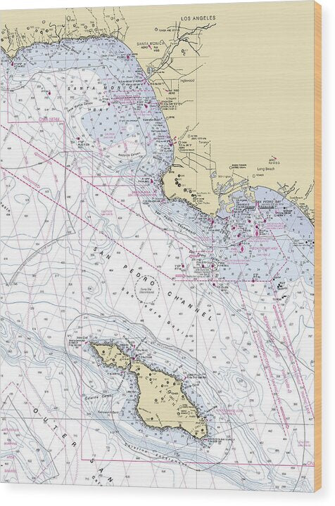 Santa-monica-catalina -california Nautical Chart _v6 - Wood Print