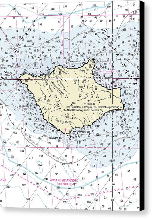 Santa Rosa Island California Nautical Chart - Canvas Print