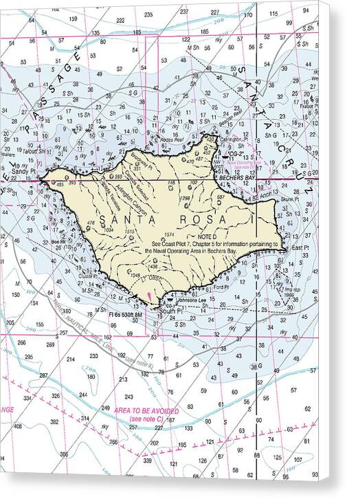Santa Rosa Island California Nautical Chart - Canvas Print