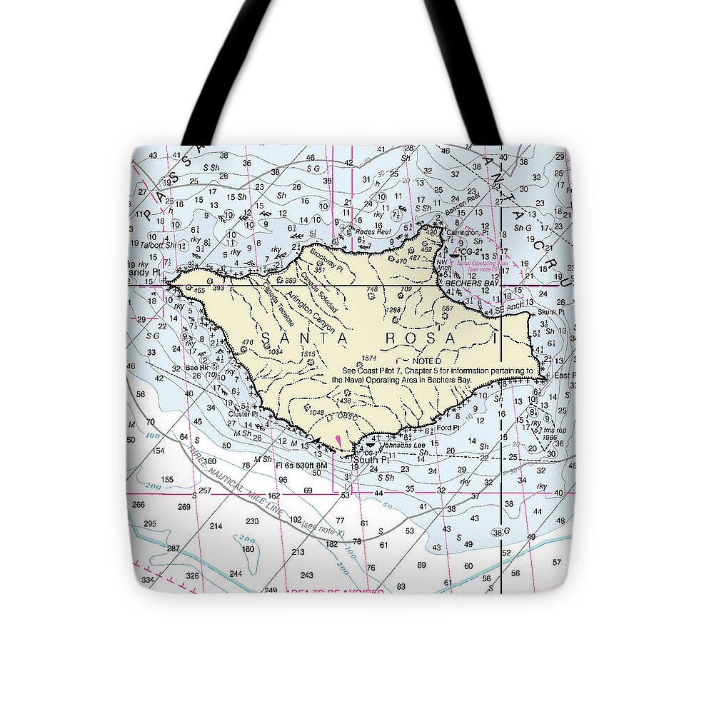 Santa Rosa Island California Nautical Chart - Tote Bag