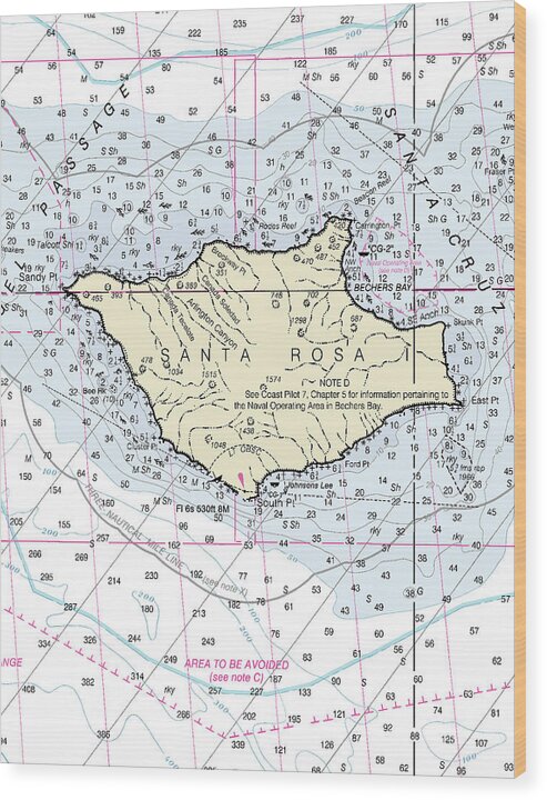 Santa Rosa Island California Nautical Chart - Wood Print