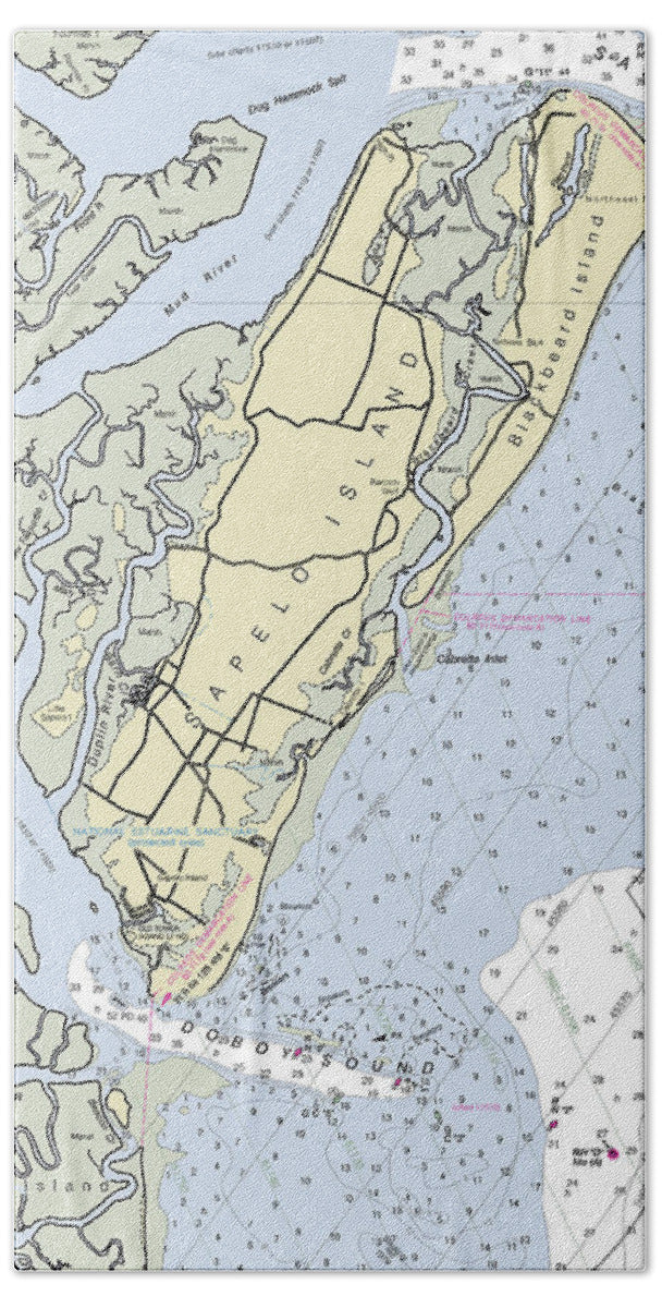 Sapelo Island Georgia Nautical Chart - Beach Towel