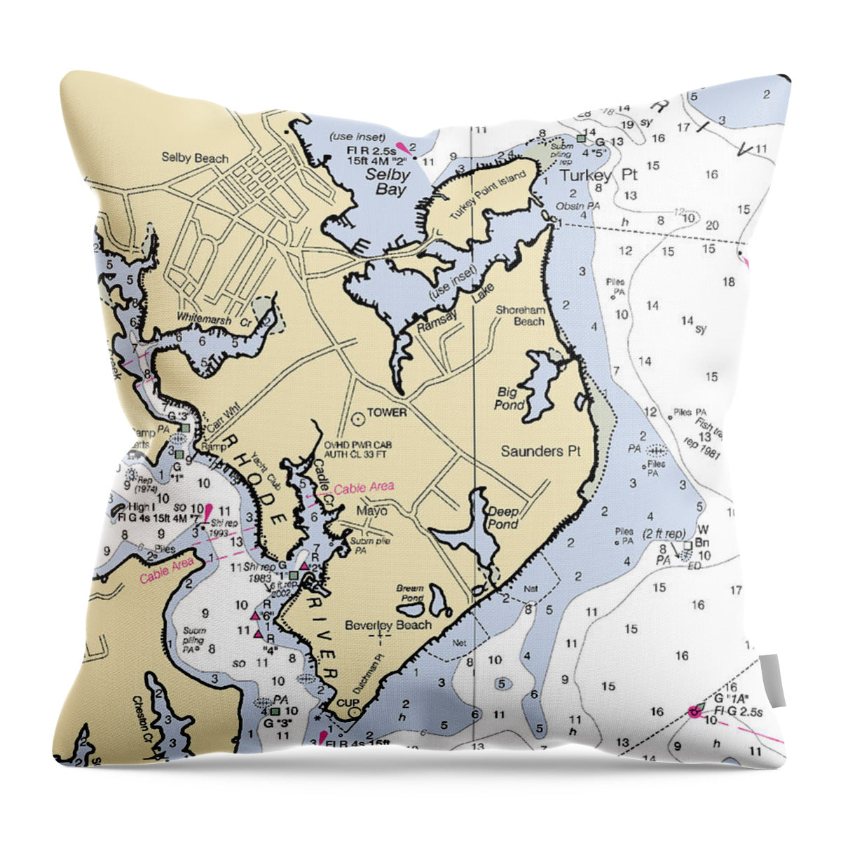Saunders Point-maryland Nautical Chart - Throw Pillow