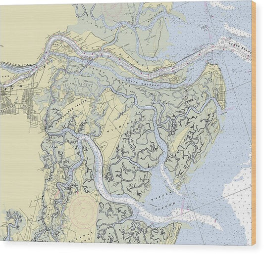 Savannah Georgia Nautical Chart - Wood Print