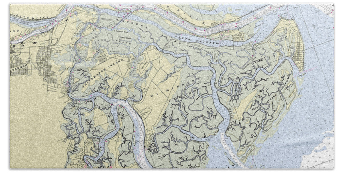 Savannah Georgia Nautical Chart - Beach Towel