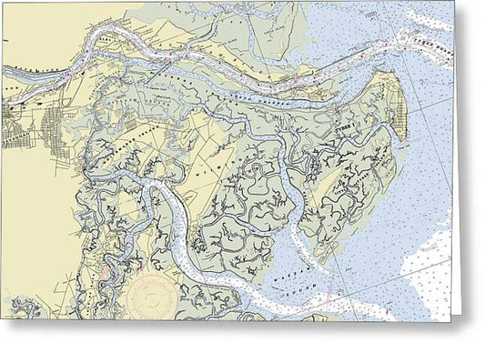 Savannah Georgia Nautical Chart - Greeting Card