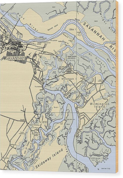 Savannah -georgia Nautical Chart _v3 - Wood Print