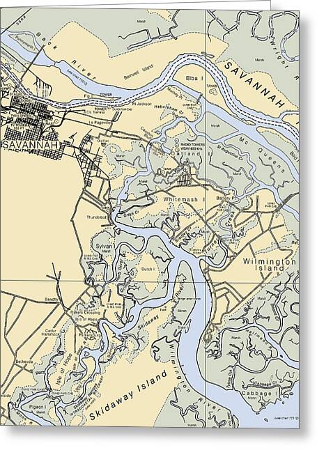 Savannah -georgia Nautical Chart _v3 - Greeting Card