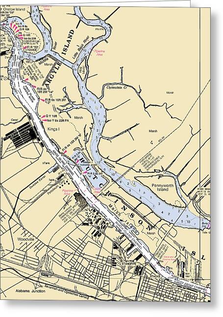 Savannah Hutchinson Island-georgia Nautical Chart - Greeting Card