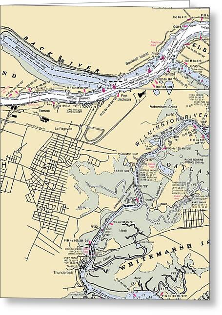 Savannah Wilmington River-georgia Nautical Chart - Greeting Card