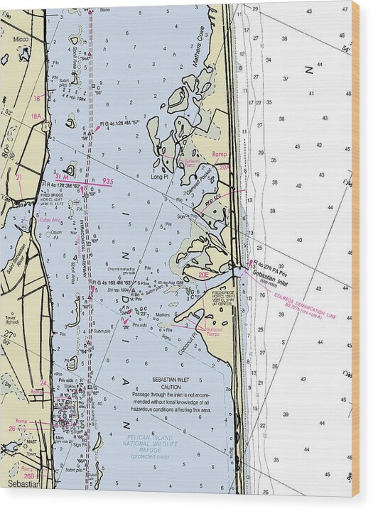 Sebastian Inlet Florida Nautical Chart - Wood Print