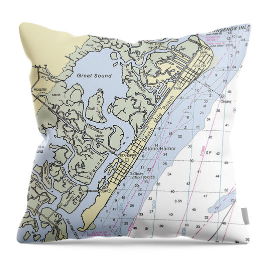 Seven Mile Beach New Jersey Nautical Chart - Throw Pillow