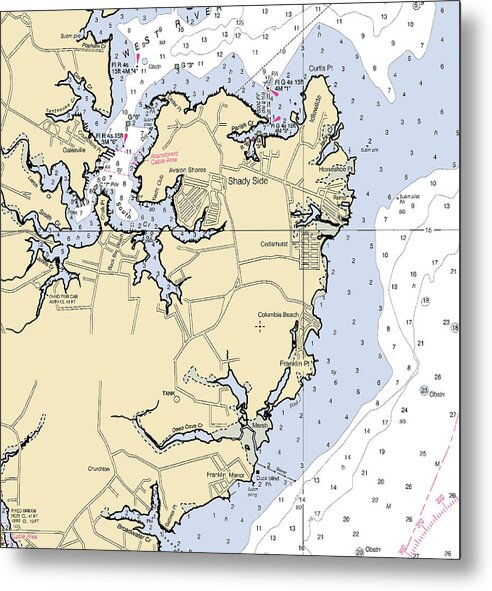 Shady Shore-maryland Nautical Chart - Metal Print