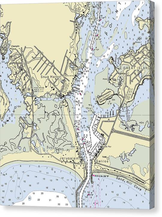 Snug Harbor Rhode Island Nautical Chart - Canvas Print