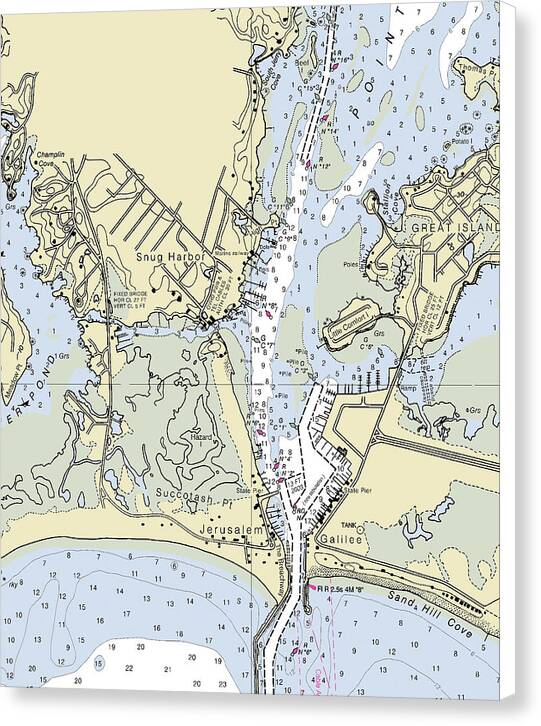 Snug Harbor Rhode Island Nautical Chart - Canvas Print