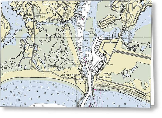 Snug Harbor Rhode Island Nautical Chart - Greeting Card