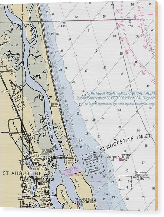 St Augustine  -florida Nautical Chart _v2 - Wood Print