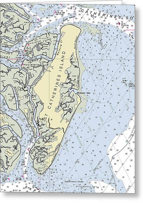 St Catherines Island Georgia Nautical Chart - Greeting Card