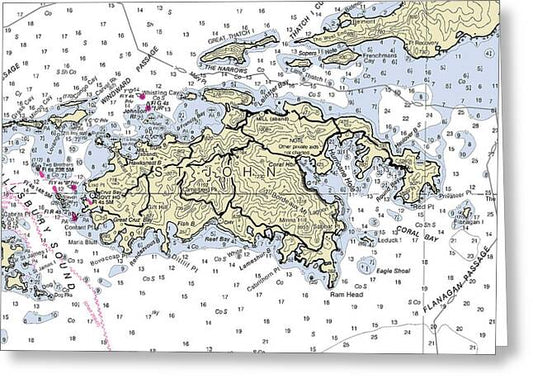 St John Virgin Islands Nautical Chart - Greeting Card