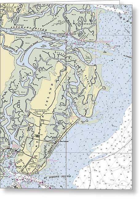 St Simons Island Georgia Nautical Chart - Greeting Card