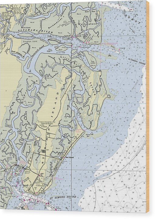 St Simons Island Georgia Nautical Chart - Wood Print