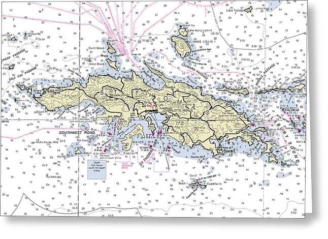 St Thomas Virgin Islands Nautical Chart - Greeting Card