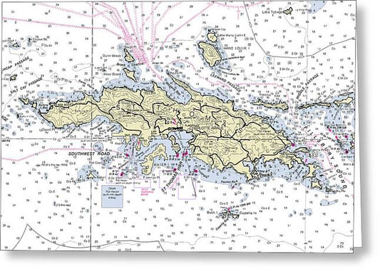 St Thomas Virgin Islands Nautical Chart - Greeting Card