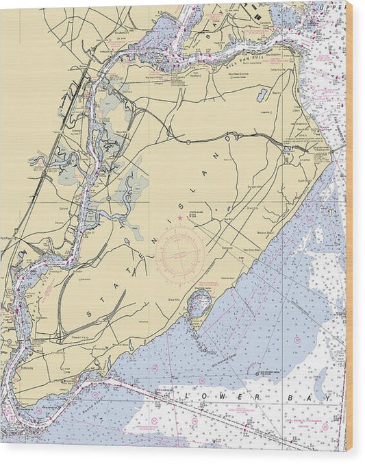 Staten Island-new York Nautical Chart - Wood Print