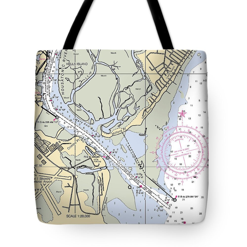 Stratford-connecticut Nautical Chart - Tote Bag