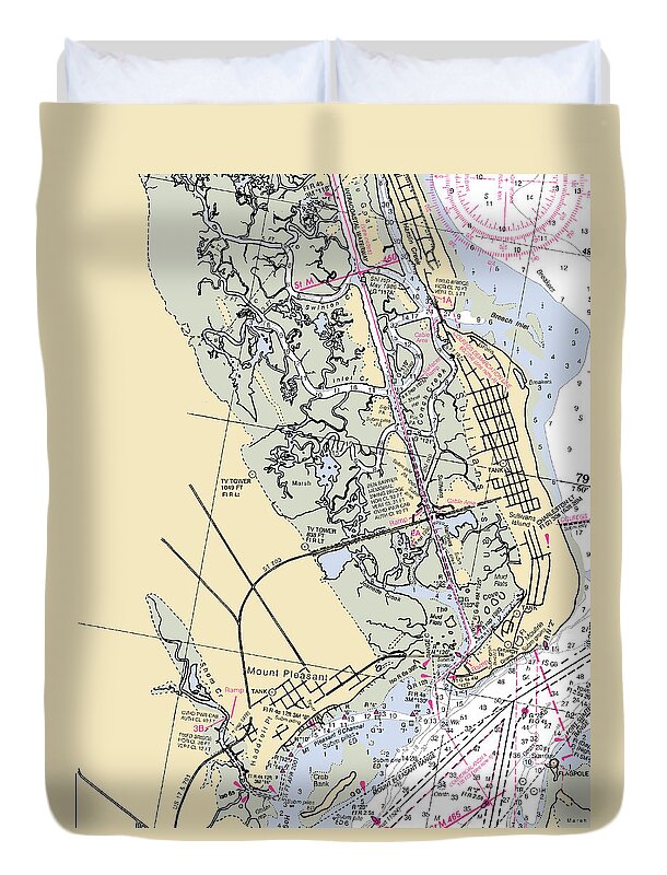 Sullivans Island-south Carolina Nautical Chart - Duvet Cover