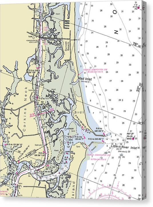 Sunset Beach North Carolina Nautical Chart - Canvas Print