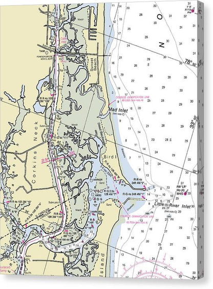 Sunset Beach North Carolina Nautical Chart - Canvas Print