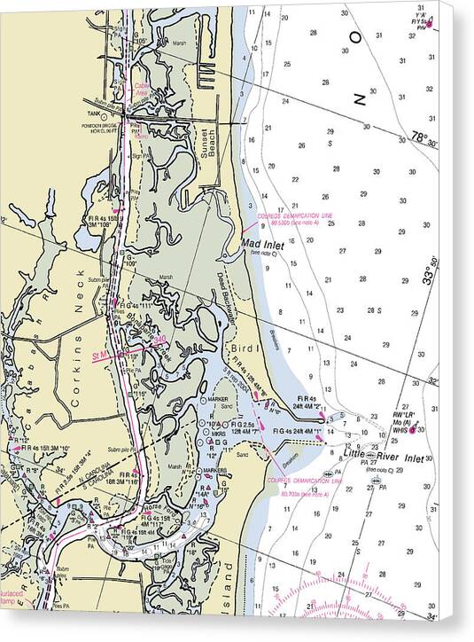Sunset Beach North Carolina Nautical Chart - Canvas Print