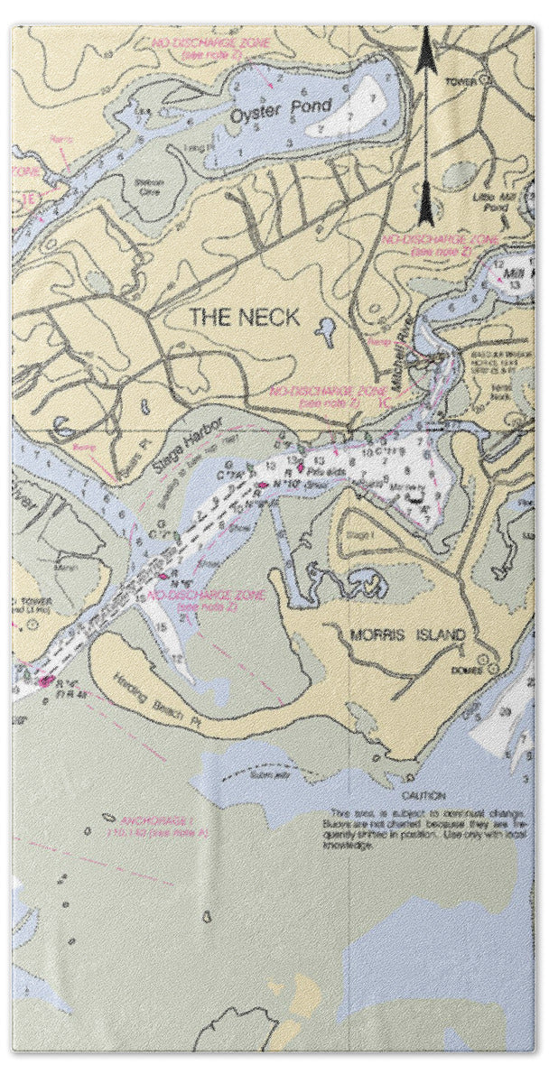 The Neck-massachusetts Nautical Chart - Bath Towel