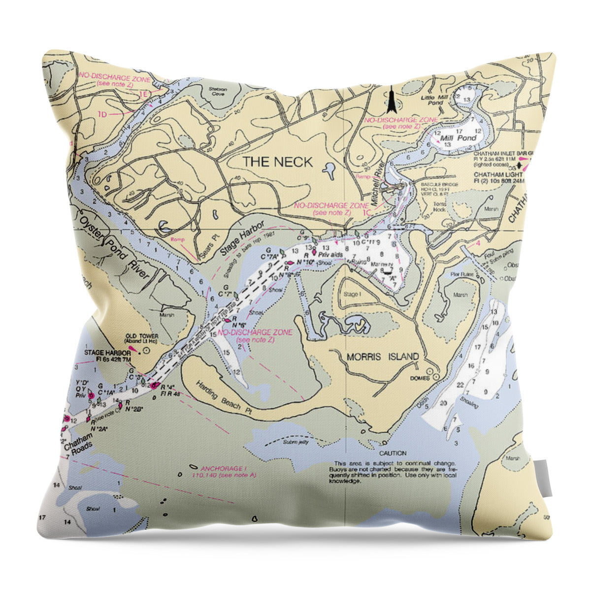 The Neck-massachusetts Nautical Chart - Throw Pillow