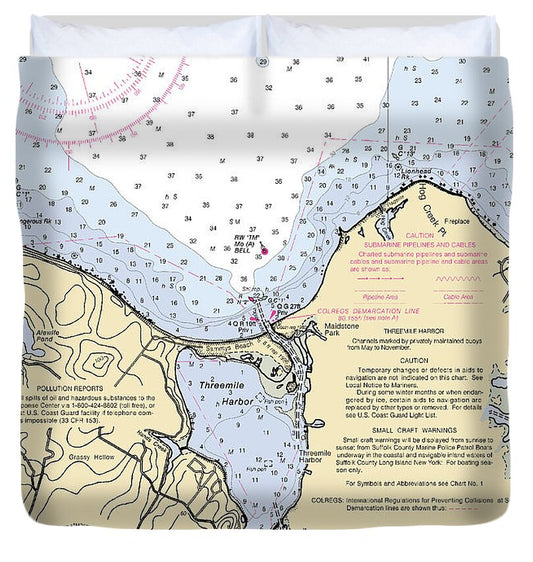 Three Mile Harbor-new York Nautical Chart - Duvet Cover