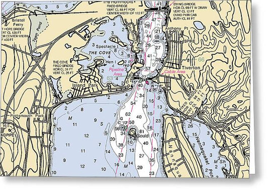 Tiverton-rhode Island Nautical Chart - Greeting Card