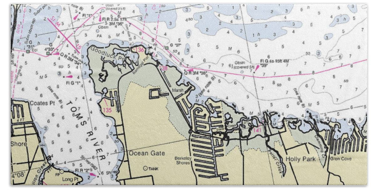 Toms River New Jersey Nautical Chart - Bath Towel