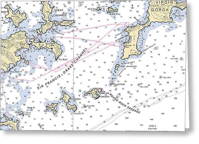 Tortola Virgin Gorda-virgin Islands Nautical Chart - Greeting Card