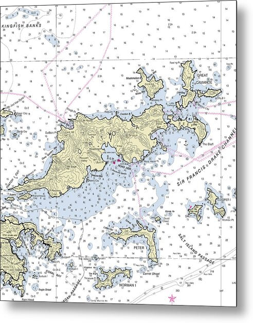 Tortola Virgin Islands Nautical Chart - Metal Print