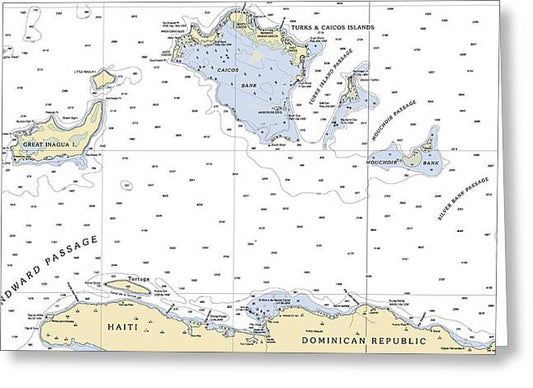 Turks And  Caicos-virgin Islands Nautical Chart - Greeting Card