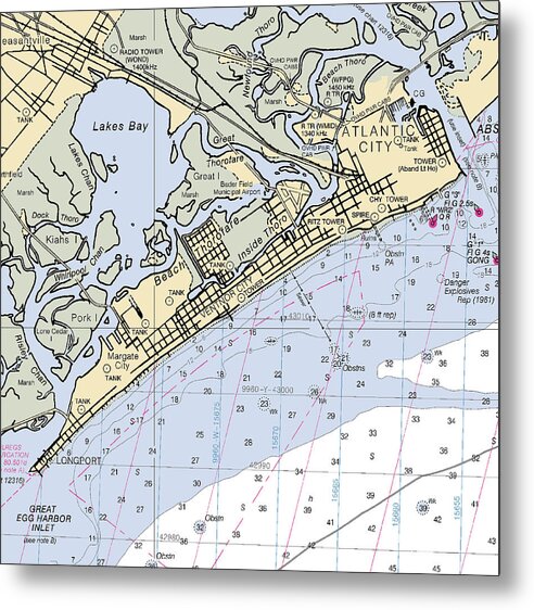 Ventnor City-new Jersey Nautical Chart - Metal Print