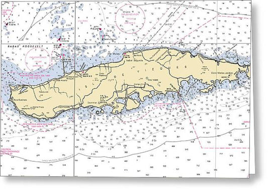 Vieques-puerto Rico Nautical Chart - Greeting Card