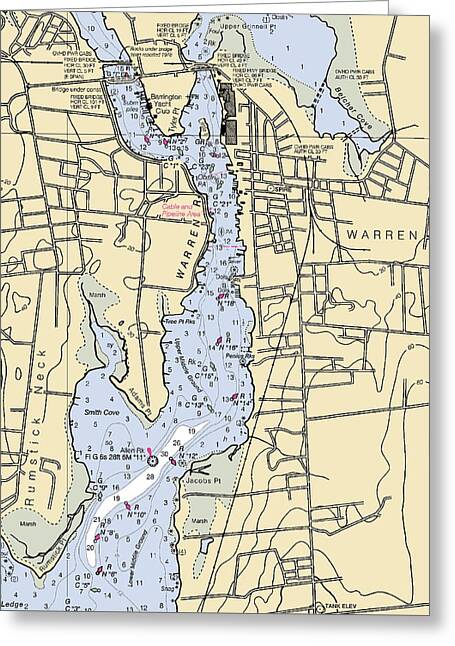 Warren-rhode Island Nautical Chart - Greeting Card