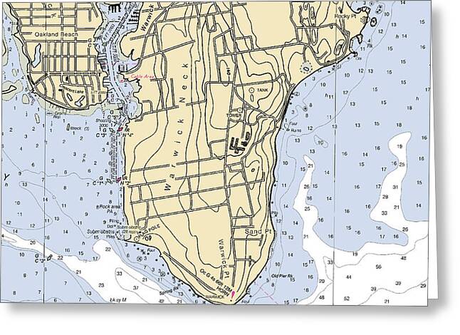 Warwick Neck-rhode Island Nautical Chart - Greeting Card